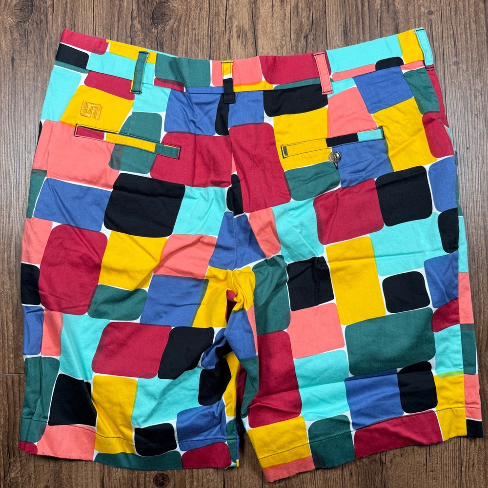 Loudmouth Golf Shorts Mens 38 Multicolor Geometric Block Stretch Bold Loud Patch